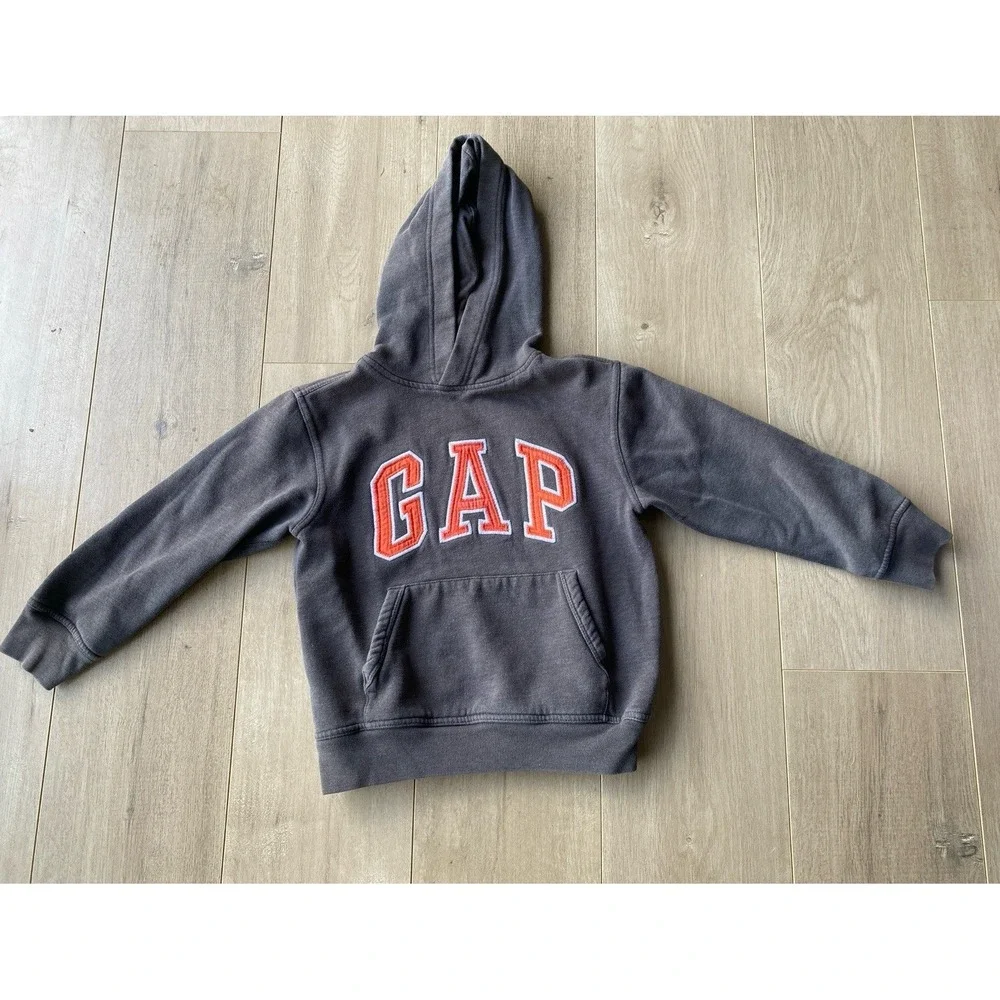 GAP‎ Kids Medium Logo Hoodie SweatshirtPull-Over Charcoal Gray & Orange